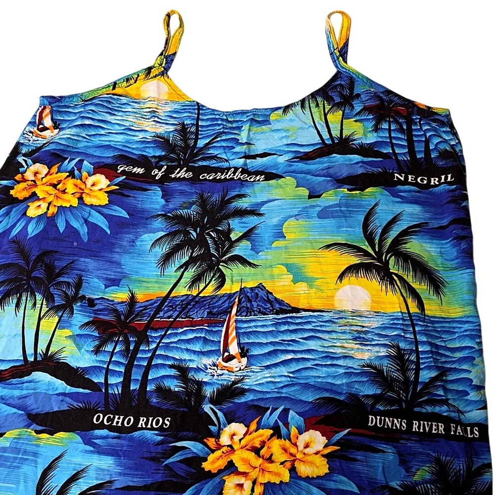 Unbranded Hawaiian Maxi Dress Womens XL Blue Tropical Scenic Cotton Sundress